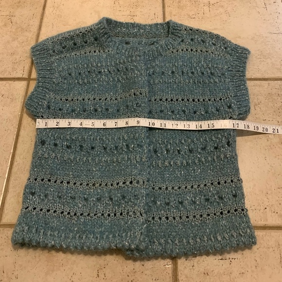 Vtg Handmade Textured Knit Vest Top Light Blue Sparkle Openwork Sweater | Small - Picture 3 of 4